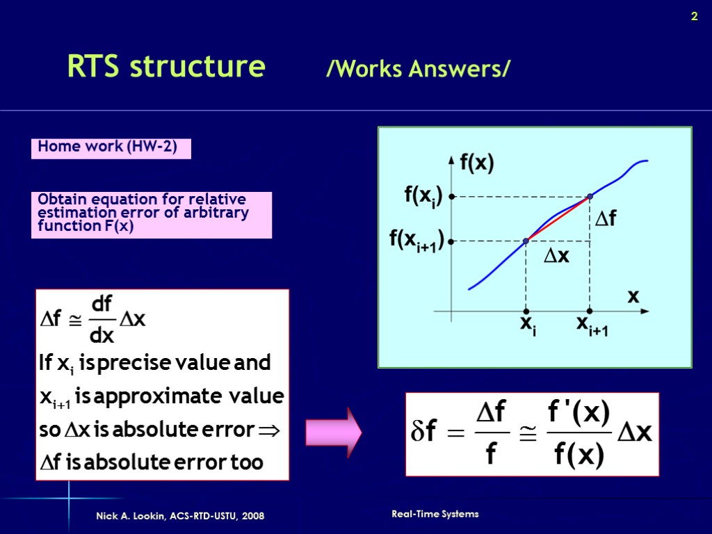 2 RTS structure /Works Answers/ Obtain equation for relative estimation error of arbitrary function